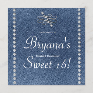 Invitation pour un Sweet 16 avec emblème Denim & D