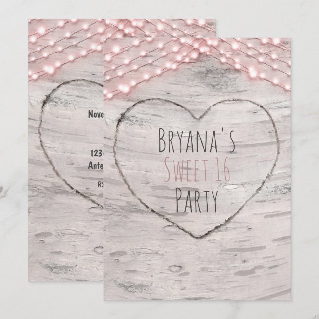 Invitation pour un Sweet 16 avec un arbre birch et (Devant / Derrière)