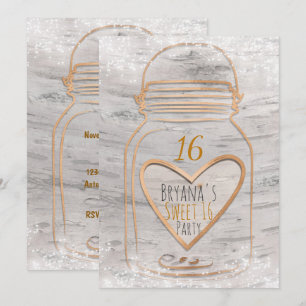 Invitation pour un Sweet 16 avec un pot Mason en f