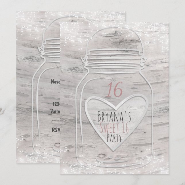 Invitation pour un Sweet 16 avec un pot Mason en f (Devant / Derrière)