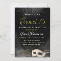 Invitation pour un sweet 16 masqué