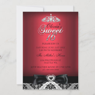 Invitation pour un Sweet Sixteen en damas rouge et