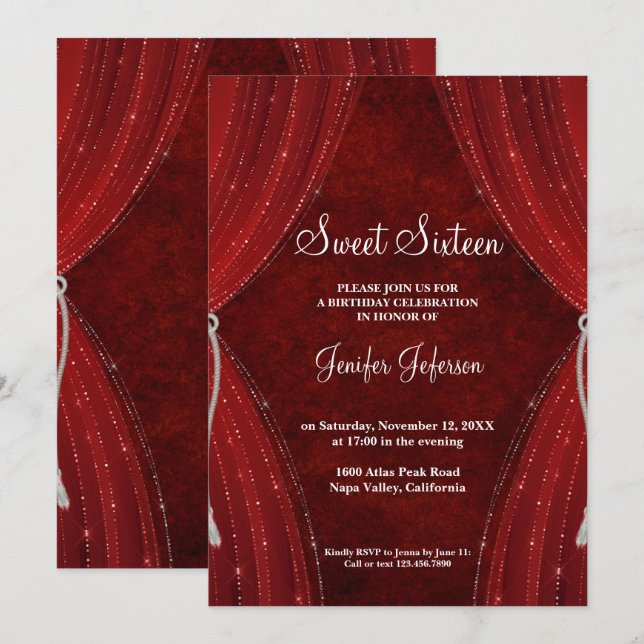 Invitation pour un Sweet Sixteen rouge (Devant / Derrière)