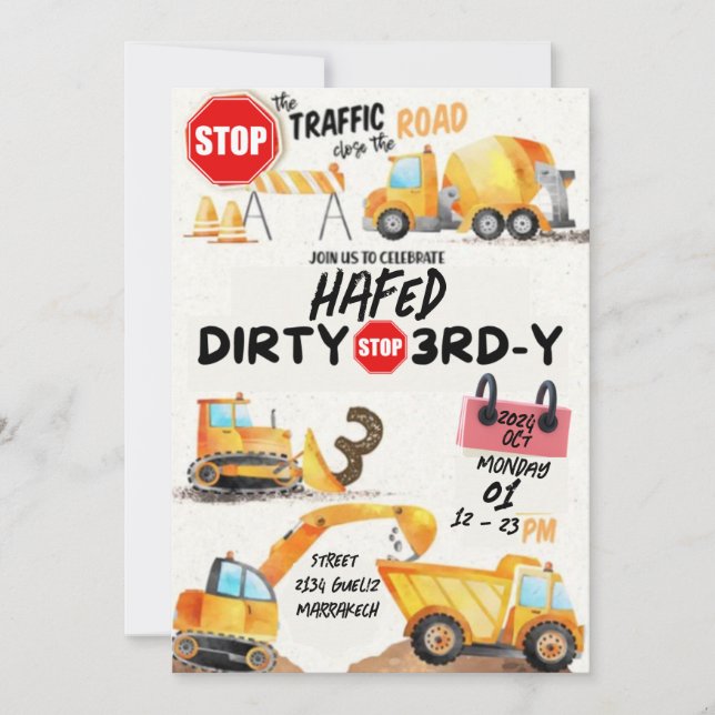 Invitation pour un troisième anniversaire Dirty 3r (Devant)