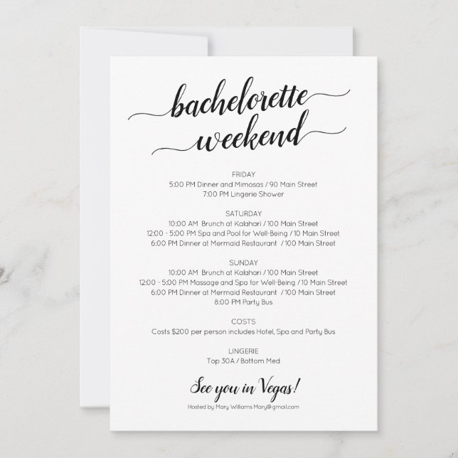 Invitation pour un week-end élégant de célibataire (Devant)