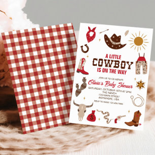 Invitation pour une baby shower à carreaux rouges