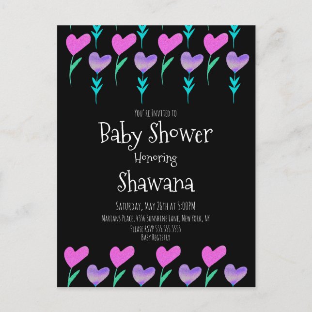 Invitation pour une baby shower à thème floral pou (Devant)