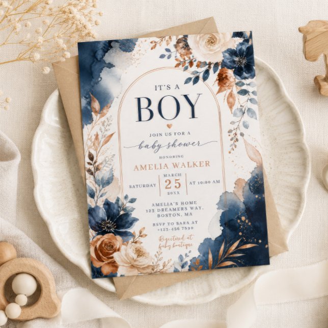 Invitation pour une baby shower aquarelle bleue et (Créateur téléchargé)