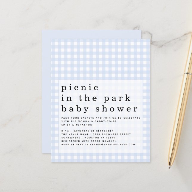 Invitation pour une Baby Shower au Budget Picnic P (Devant/Arrière en situation)