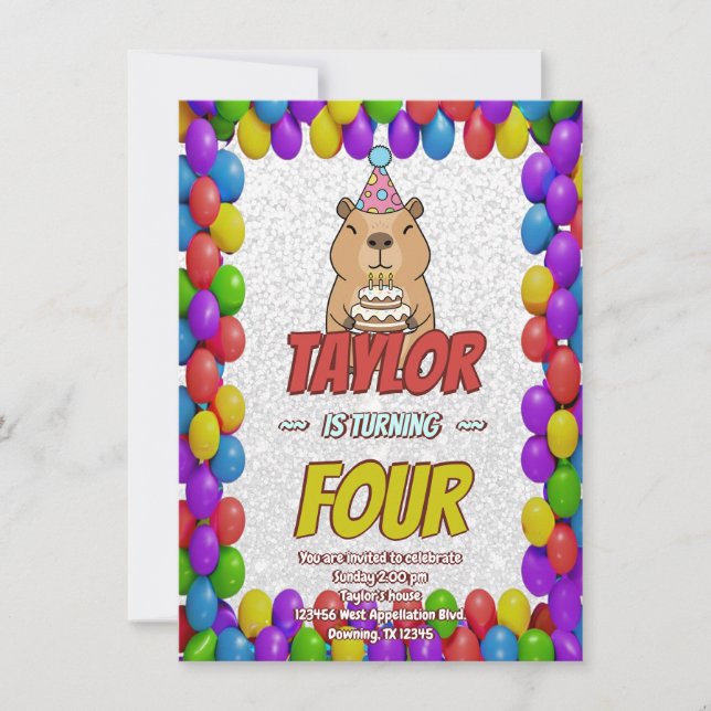 Invitation pour une Baby Shower au thème de Capyba (Devant)