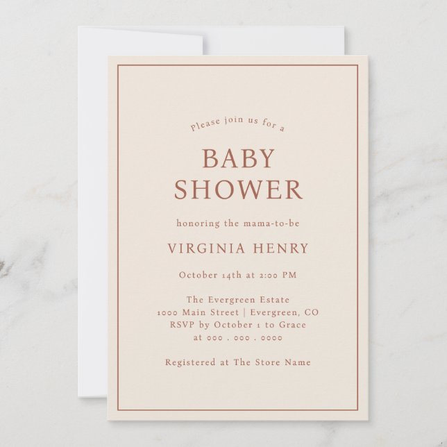 Invitation pour une baby shower aux tons terreux (Devant)