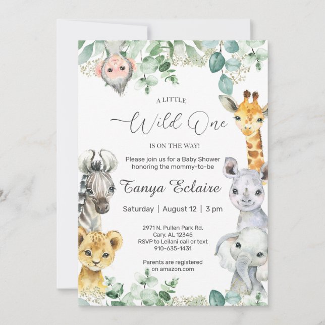 Invitation pour une baby shower avec des animaux d (Devant)