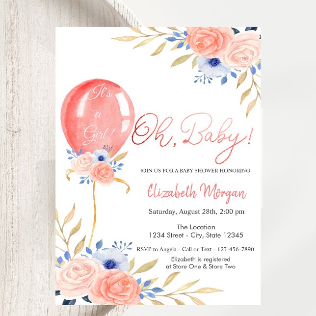 Invitation pour une baby shower avec des fleurs en (Créateur téléchargé)