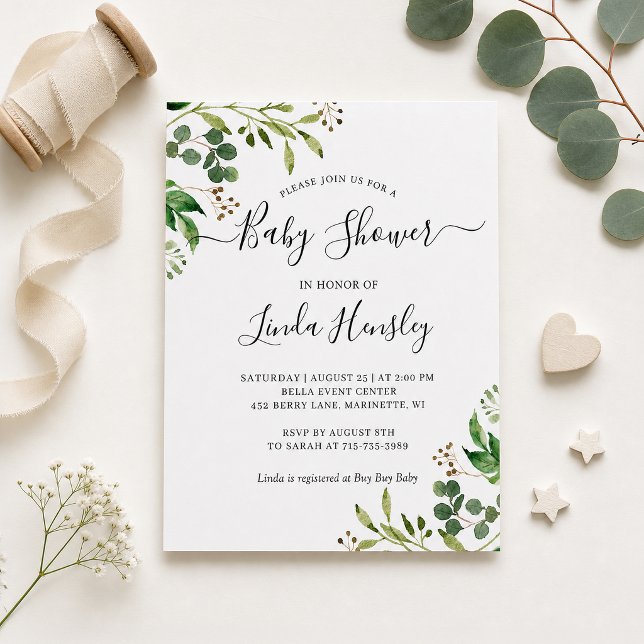 Invitation pour une baby shower avec eucalyptus pa (Créateur téléchargé)