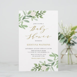 Invitation pour une Baby Shower avec Fleurs Blanch