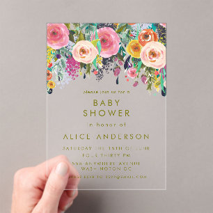Invitation pour une Baby Shower avec Fleurs Peinte