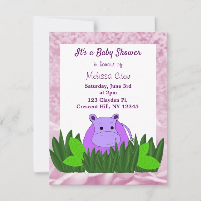 Invitation pour une Baby Shower avec un Hippopotam (Devant)