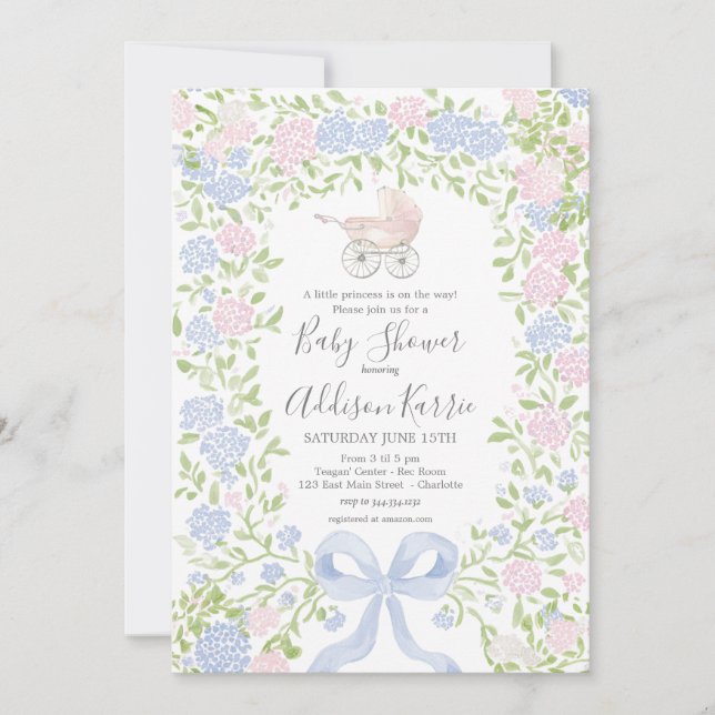 Invitation pour une baby shower avec un landau gra (Devant)