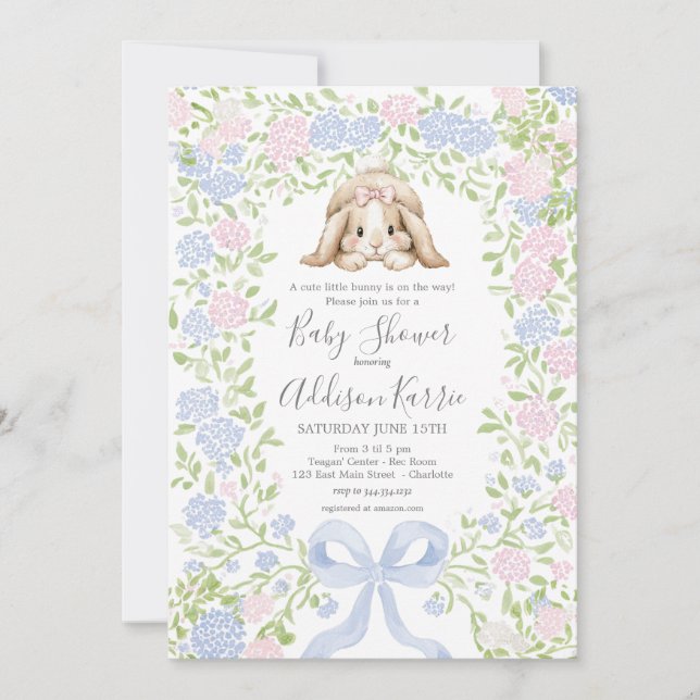 Invitation pour une baby shower avec un lapin gran (Devant)