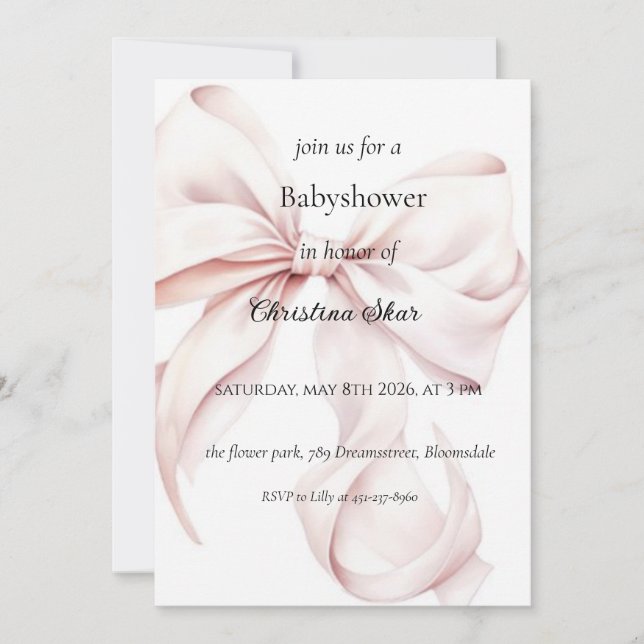 Invitation pour une baby shower avec un nœud (Devant)