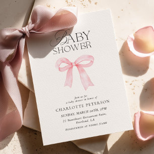 Invitation pour une Baby Shower avec un Nœud Rose