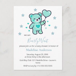 Invitation pour une Baby Shower avec un ours en pe
