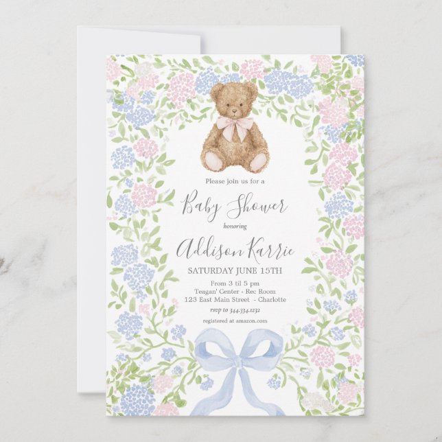 Invitation pour une baby shower avec un ours en pe (Devant)