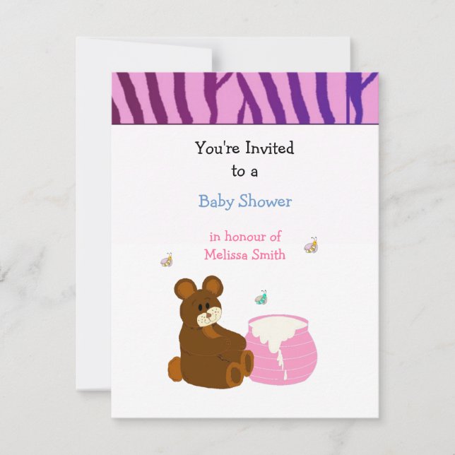 Invitation pour une baby shower avec un ours en pe (Devant)