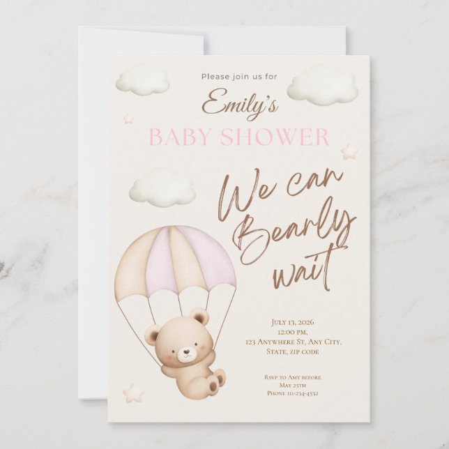Invitation pour une Baby Shower avec un Ours en Pe (Devant)