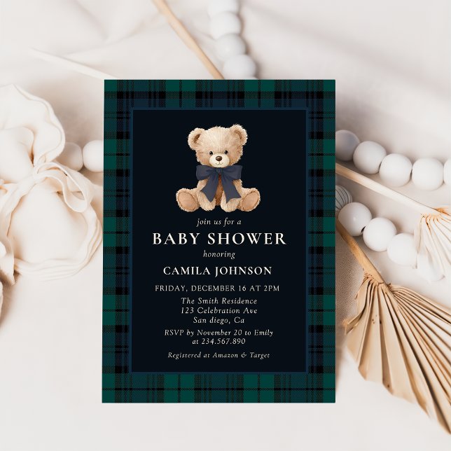 Invitation pour une baby shower avec un ours en pe (Créateur téléchargé)