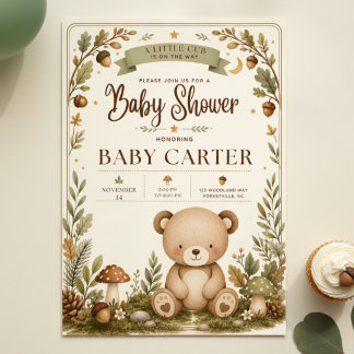 Invitation pour une baby shower avec un ours en pe