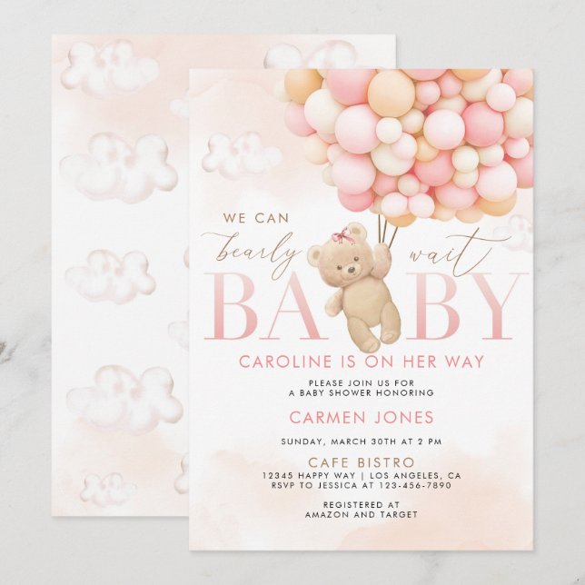 Invitation pour une Baby Shower avec un Ours en Pe (Devant / Derrière)