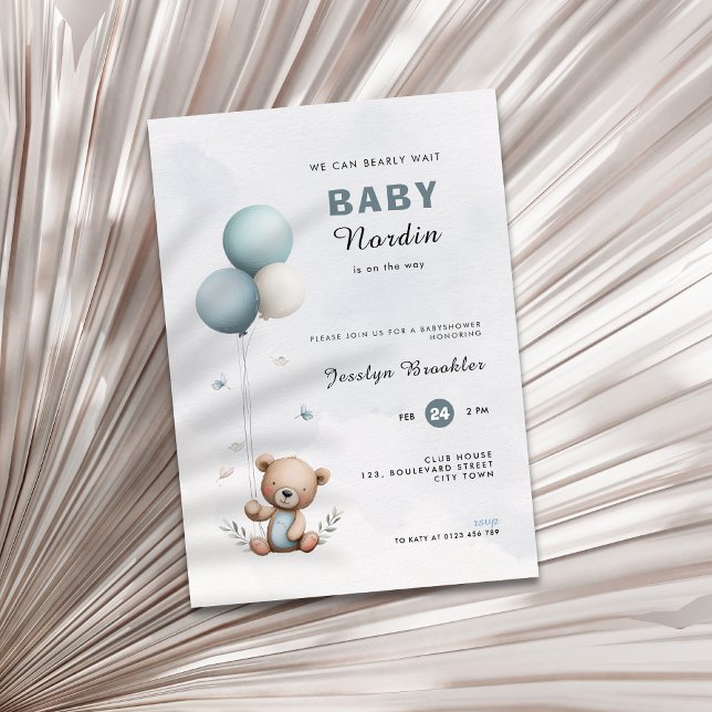 Invitation pour une baby shower avec un ours migno (Bear themed baby shower invitation)