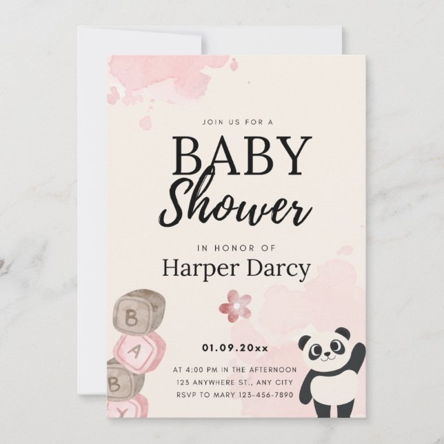 Invitation pour une Baby Shower avec un Ours Souri (Devant)
