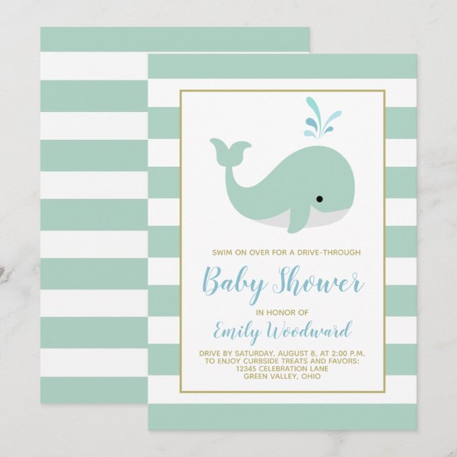 Invitation pour une Baby Shower avec une visite su (Devant / Derrière)