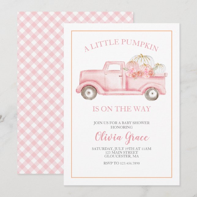 Invitation pour une Baby Shower Bébé Citrouille av (Devant / Derrière)