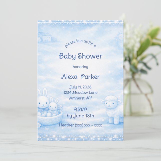 Invitation pour une Baby Shower Bleu Français (Debout devant)