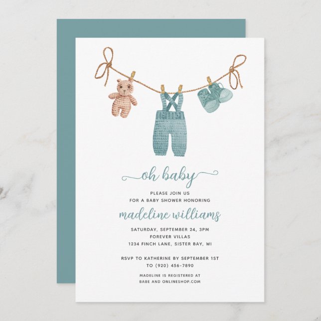 Invitation pour une Baby Shower BOHO Baby Clothes  (Devant / Derrière)
