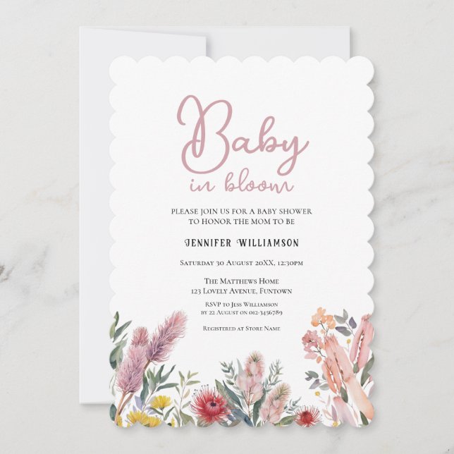 Invitation pour une baby shower botanique australi (Devant)