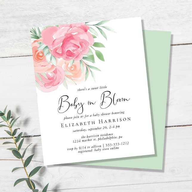 Invitation pour une Baby Shower Budget Fleurs Bébé (Créateur téléchargé)
