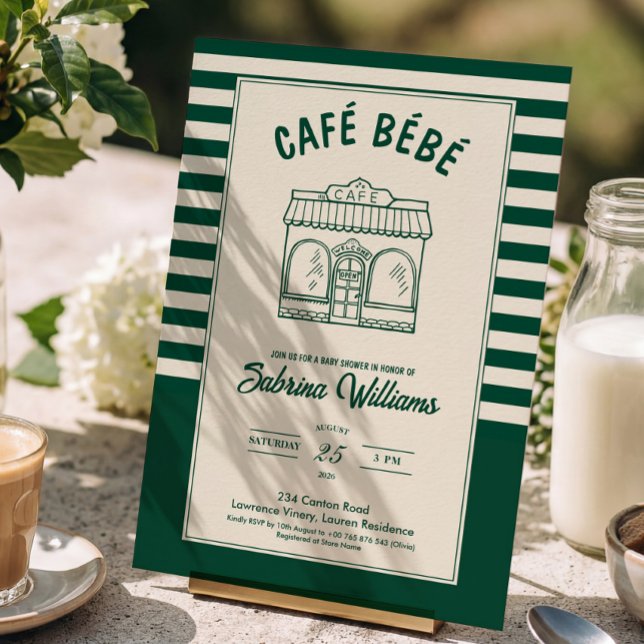 Invitation pour une Baby Shower « CAFÉ BÉBÉ GREEN  (Créateur téléchargé)