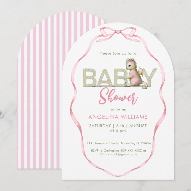 Invitation pour une baby shower Cute dragon (Devant / Derrière)