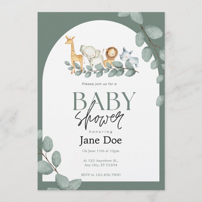 Invitation pour une Baby Shower d'Animaux Bébés (Devant)