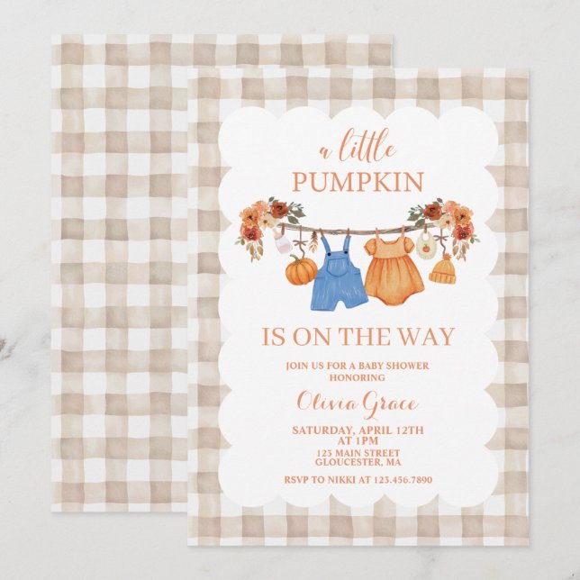 Invitation pour une Baby Shower d'automne pour un  (Devant / Derrière)