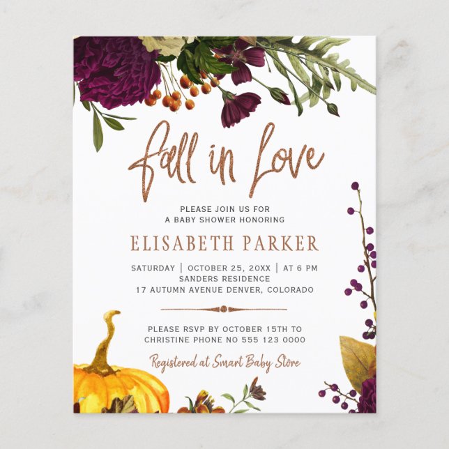Invitation pour une baby shower d'automne "tomber  (Devant)