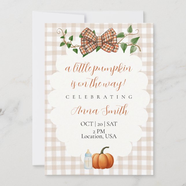 Invitation pour une Baby Shower de Bébé Citrouille (Devant)