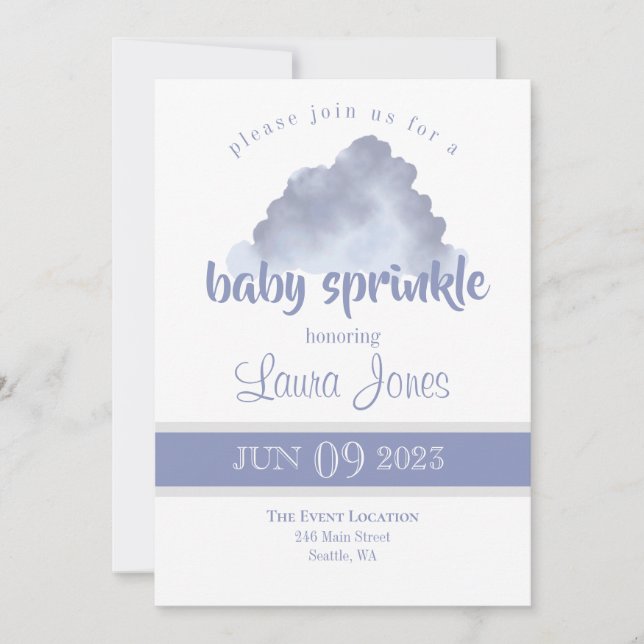 Invitation pour une baby shower de bébé nuage neut (Devant)