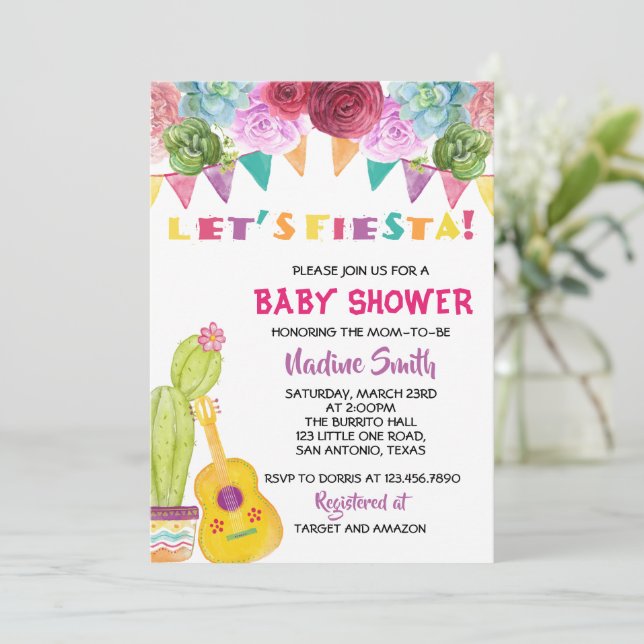 Invitation pour une Baby Shower de Fête Bohème Mex (Debout devant)