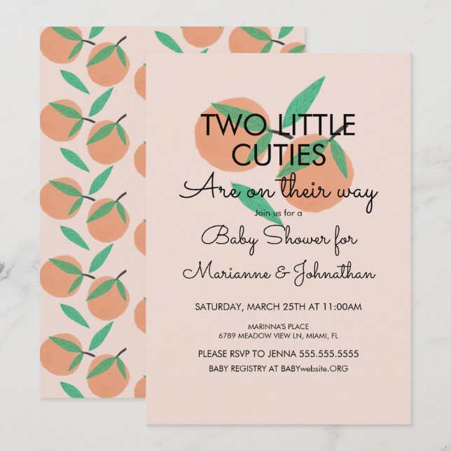 Invitation pour une Baby Shower de Jumeaux avec de (Devant / Derrière)