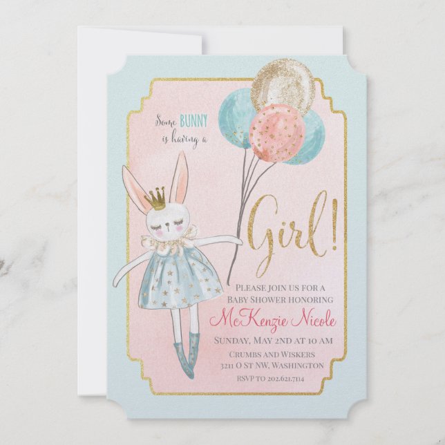 Invitation pour une Baby Shower de Lapin Mignon (Devant)